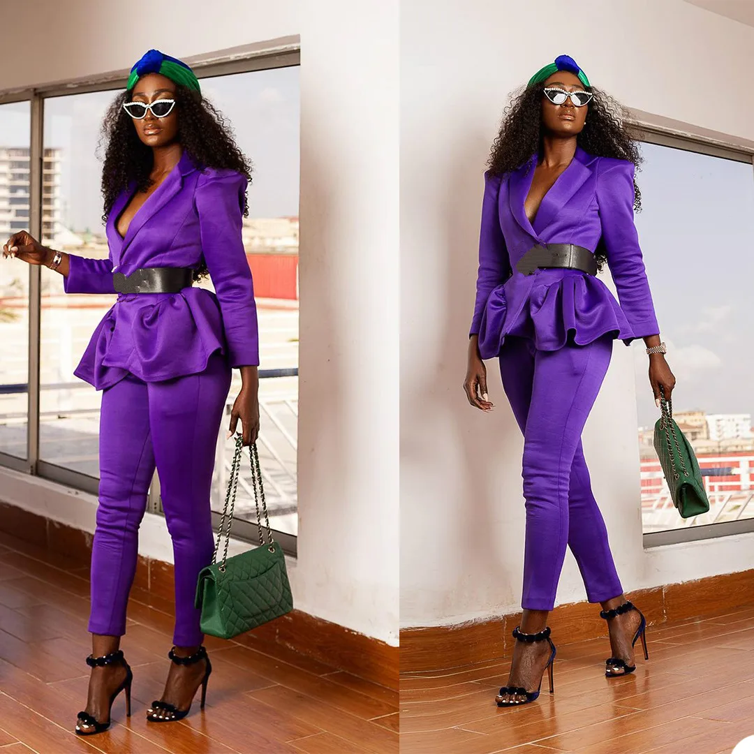 

New Fashion Women Suits Purple Celebrity Lady Party Prom Tuxedos Blazer Red Carpet Leisure Outfit Top(Jacket+Pants)