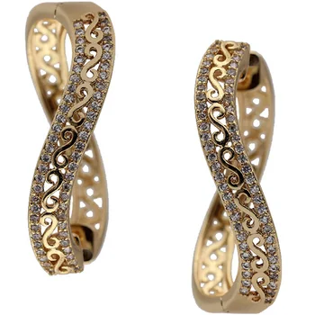 

New Unique Wave Big Circle Drop Earrings Women Fashion Jewelry Rose Gold Mini Wax Inlay Natural Zircon Long Earrings