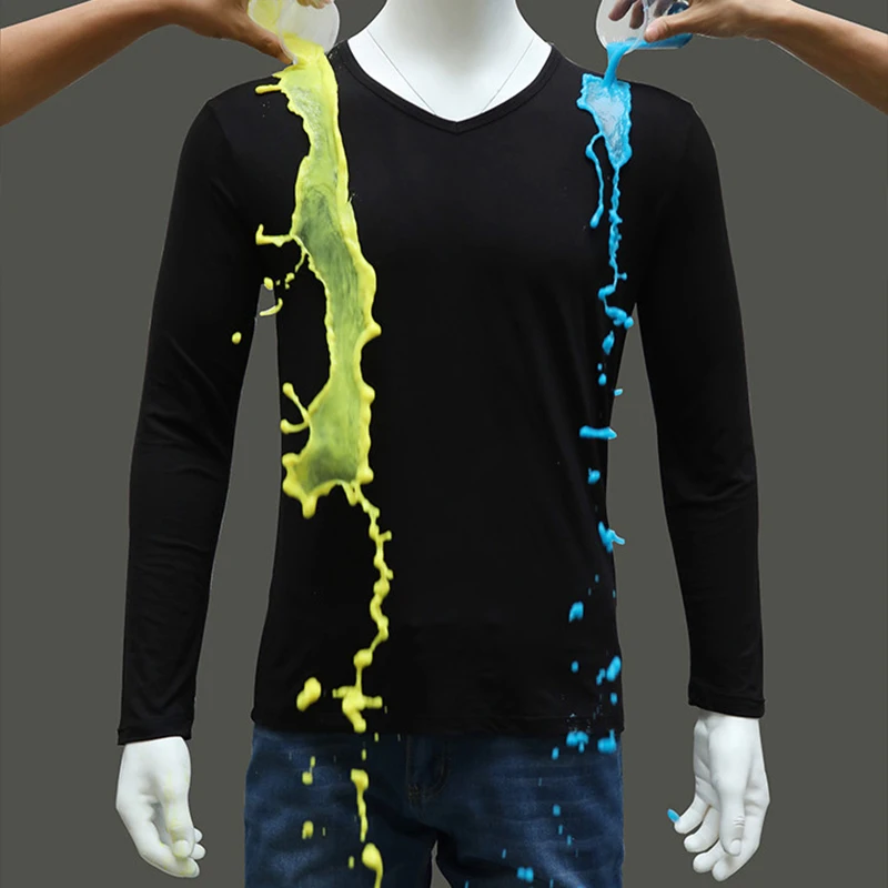 

Mens T-Shirt Always Clean Hydrophobic Waterproof Top Summer Tee Solid Casual T Shirt Men O-Neck long Sleeves Tshirt clothes 2019