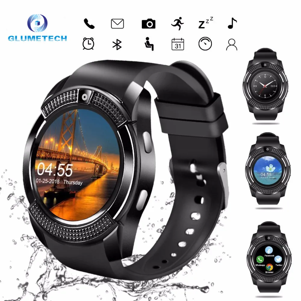 

Smart Watch V8 Men Bluetooth Sport Watches Women Ladies Rel Gio Smartwatch With Camera Sim Card Slot Android Phone Pk Dz09 Y1 A1