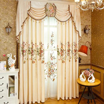 

American Embroidered Chenille Curtain Fabric High-end Luxury Villa Living Room Bedroom Blackout Curtains Finished AG117#4