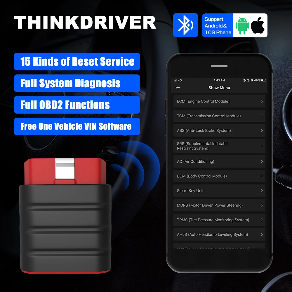 ￡39.66 Thinkcar Thinkdriver Obd2 Automotive Scanner Bluetooth Full System 15 Reset