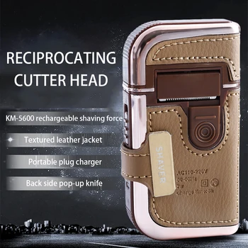 

Portable 2 In 1 Electric Shaver Mini Reciprocating Retro Leather Rechargeable Men Beard Trimmer Shaving Machine