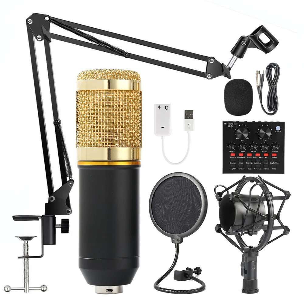 Black Package 2 V8 Микрофон для караоке BM 800, Студийный конденсаторный микрофон mikrofon, микрофон bm800 для KTV, радио, пение, запись, компьютер, BM-800 - Цвет: Black Package 2 V8