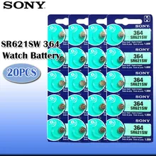 20 шт./партия sony 364 1,55 в Серебро Оксид часы батарея 364 SR621SW V364 SR60 SR621 AG1 Кнопка монета сотового Сделано в Японии