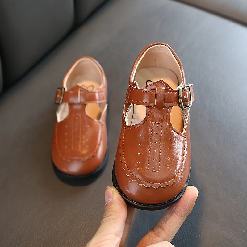 Chaussures en cuir souple D02222 pour filles | Petites chaussures vintage pour bébés, chaussures pour enfants de Style britannique assorties avec tout, nouvelle collection printemps 2020