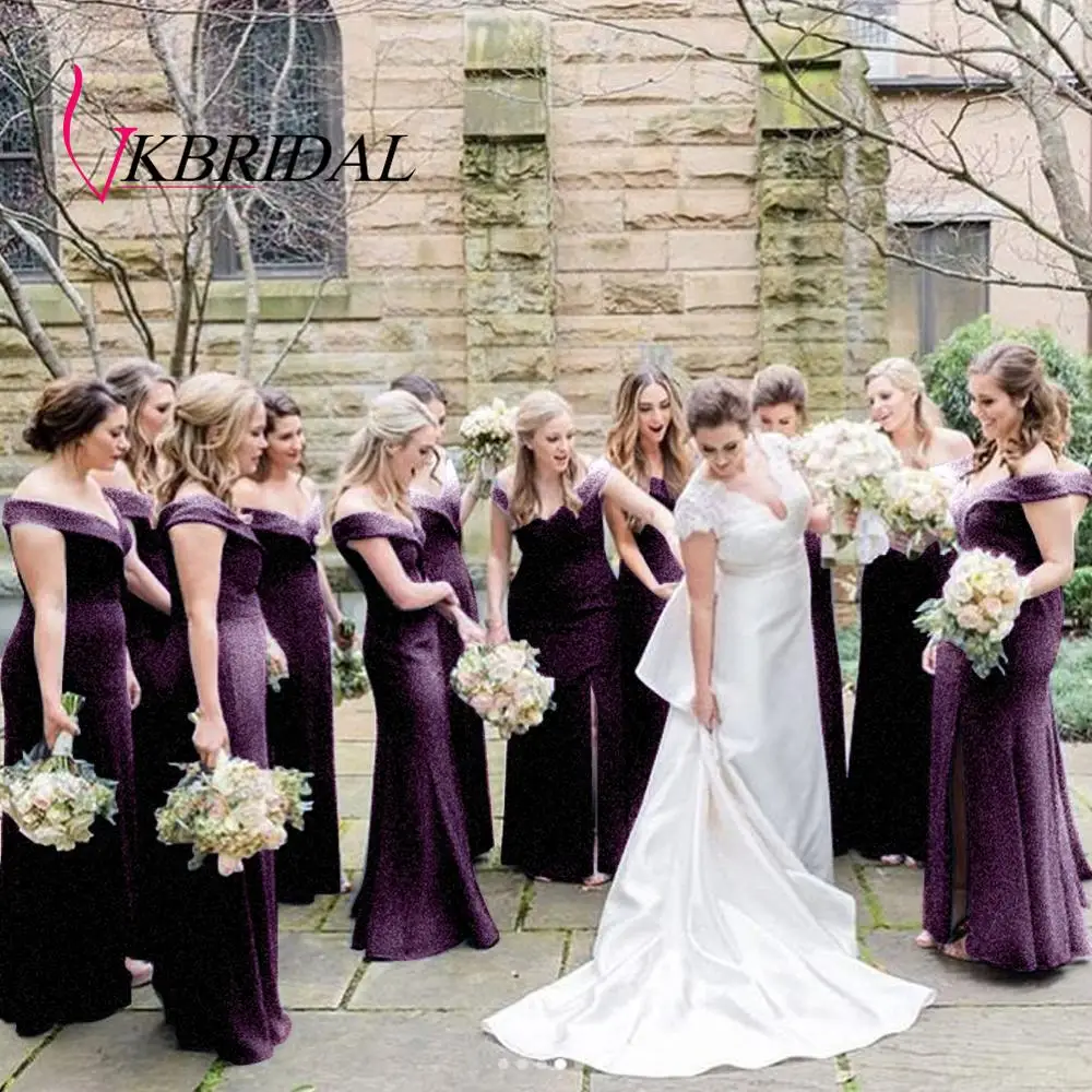 grape VKBRIDAL Королевское голубое платье для подружки невесты сверкающая блестка ткань с открытыми плечами с юбкой-годе торжественные платья для выпускного платья vestidos de festa - Цвет: grape