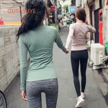 GUTASHYE куртка для бега Для женщин с длинным рукавом на молнии Фитнес Йога рубашка Топ для тренировок и занятий в спортзале, для спортивного зала Спортивная Пальто обучения из нейлона и спандекса