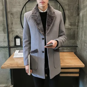 

Men Blends Coats Autumn Winter New Solid Color High Quality Men's Jacket Luxurious Clothing Korean Mid-length Woolen Coat