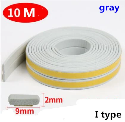 Gray I Seal Strip 10 м/рулон самоклеящаяся дверная уплотнительная полоса резиновая Погодная полоса ветрозащитная Звукоизоляционная оконная уплотнительная лента аксессуары для оборудования - Цвет: Gray I Seal Strip