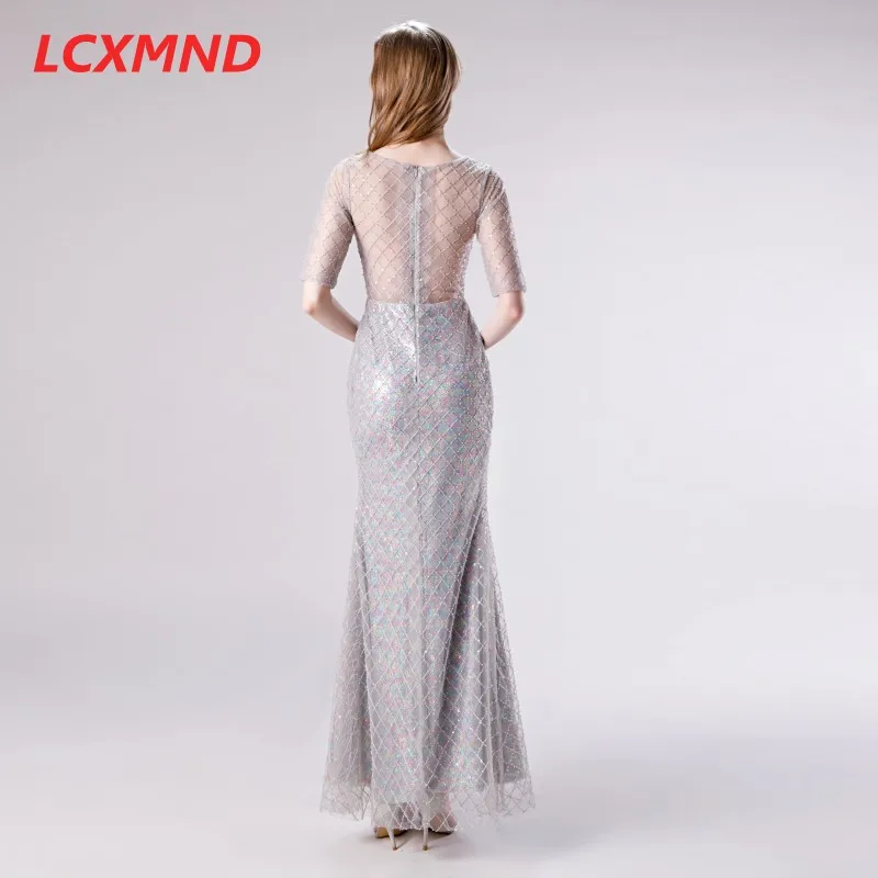 Серый официальный с короткими рукавами Вечерние платья Длинные Vestido de Festa Русалка выпускное платье Robe de Soiree вечерние платья