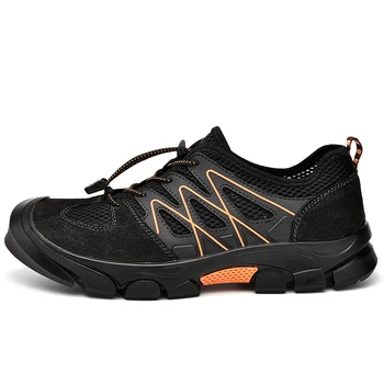 

Men's hiking sports shoes Square elastic belt net cloth shoes outdoor mountaineering sneakers leisure matching color pig shoes