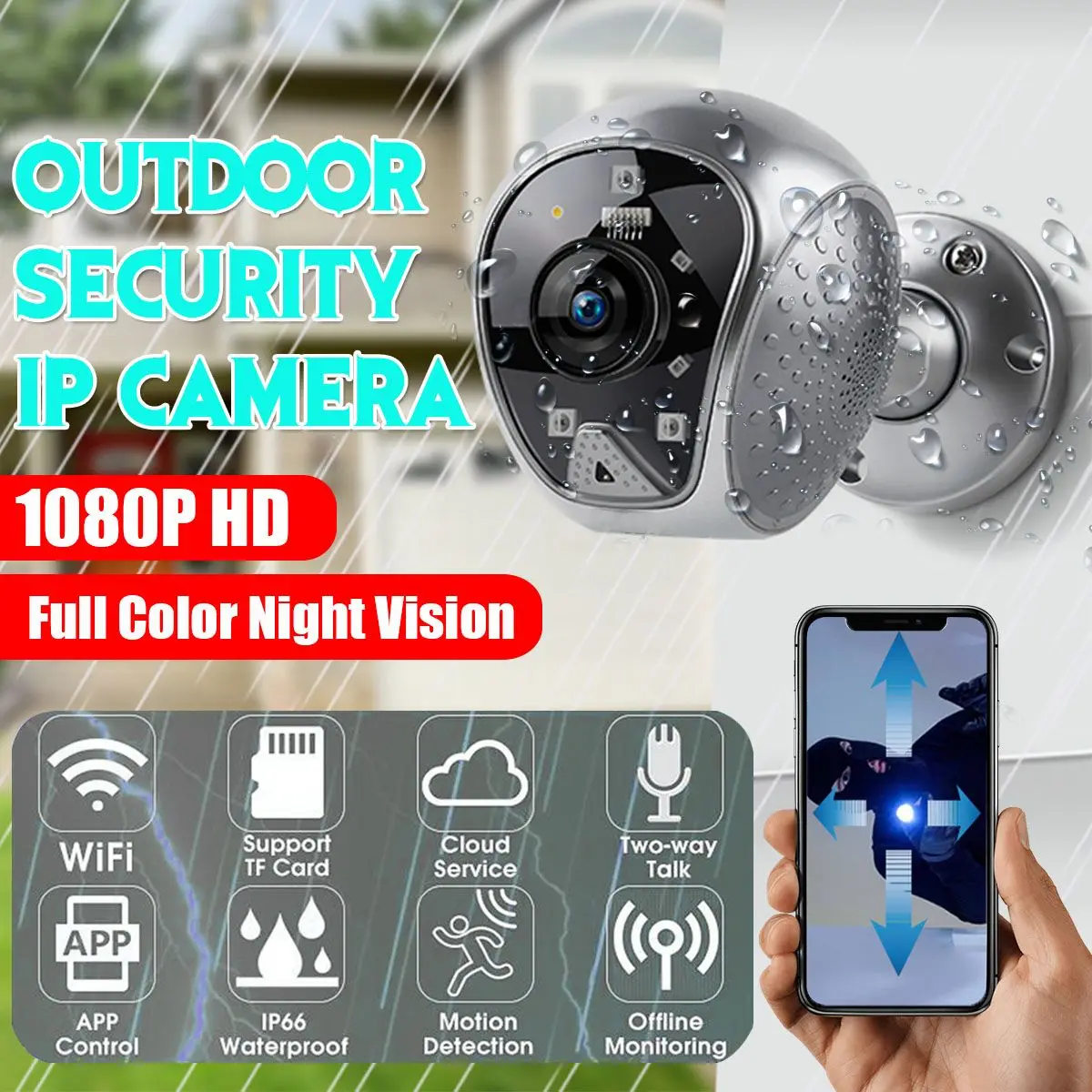 

Waterproof Outdoor Wifi Security Wireless IP Camera 1080P CCTV Home Security 180 Degree Wide Angle Camera Video Surveillance