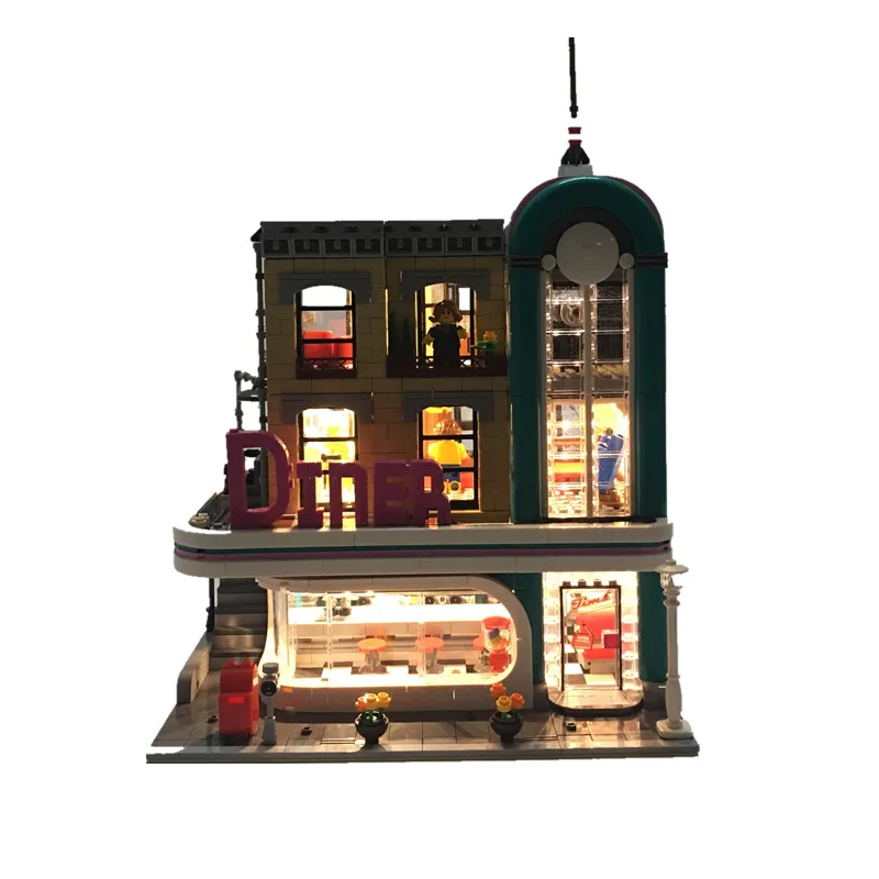 10260 WITHOUT LIGHT DHL 15037 уличное здание серии 10260 MOC центр Закусочная Сборка строительный блок кирпичи Детские Рождественские подарки Детские игрушки - Цвет: 10260 WITHOUT LIGHT