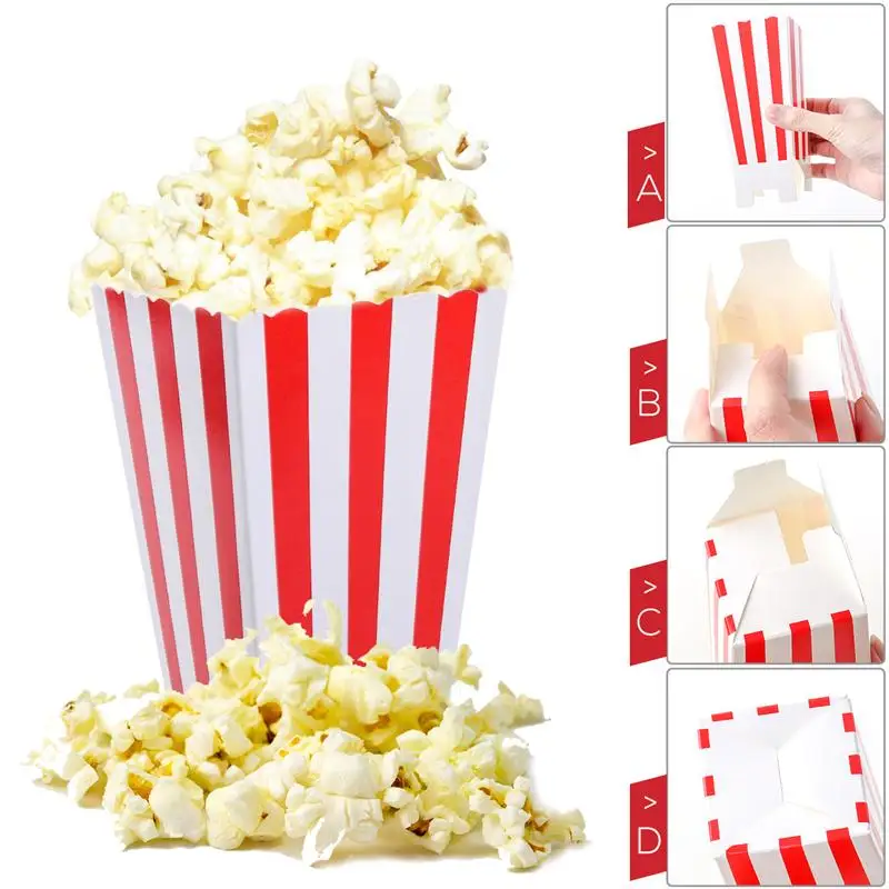 

NUOLUX 24pcs Popcorn Boxes Holder Containers Cartons Paper Bags Stripe Box for Movie Theater Dessert Tables Wedding Favors (Red)