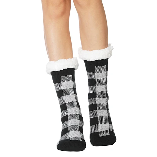 Домашние женские носки зимние брендовые толстые носки полосатые клетчатые мягкие теплые Компрессионные носки Длинные женские удобные домашние тапочки - Цвет: Lattice