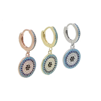 

100% 925 sterling silver high quality micro pave cz nano turquises dangle evil eye disco luxury beautiful women earring