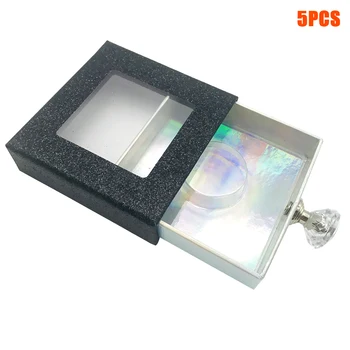 

5pcs Dustproof False Eyelashes Packaging Box Crystal Handle Protection Makeup Accessories Glitter Case Storage Clear Window