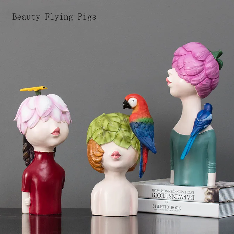 

Nordic Abstraction Girl & Animals Resin Statue Craftwork Figurines Ornaments Creative Living Room Wine Cabinet Decoration