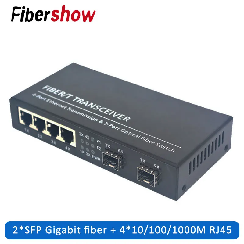 Гигабитный Ethernet-коммутатор волоконно-оптический медиа конвертер 4 RJ45 2 SFP 10/100/1000 м UTP волокна Порты и разъёмы