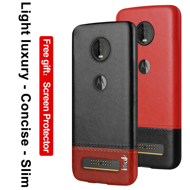 

Imak Luxury Ruiyi Cases for Motorola Moto Z4 Case Slim back cover phone shell hard PU PC coque Business Fitted Covers