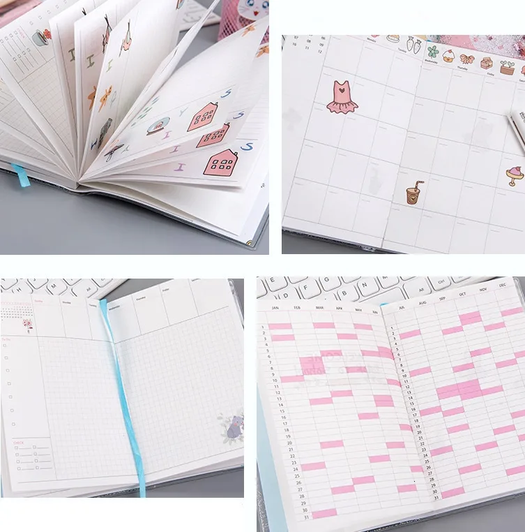 "Сияющий фламинго" милый ежемесячный недельный планировщик, дневник, дневник, записная книжка, ПВХ покрытие, водные блестки внутри