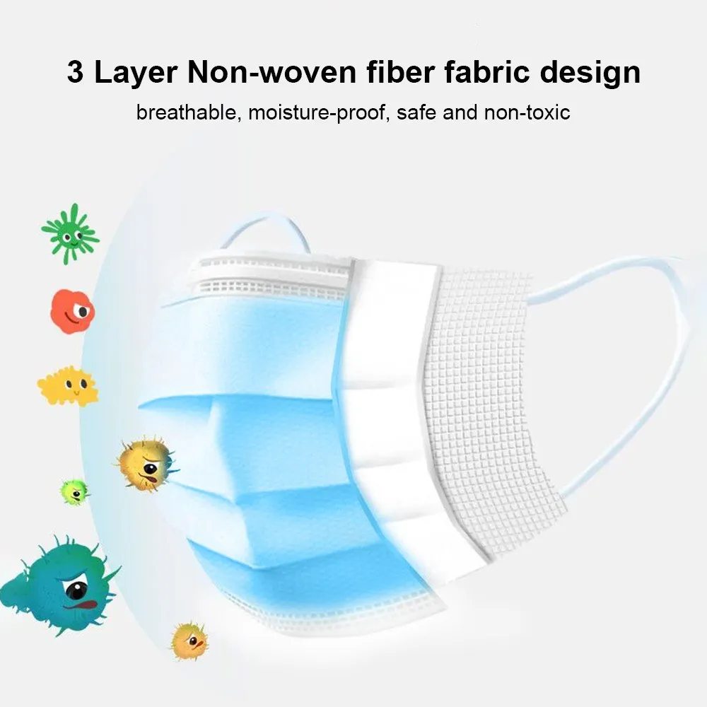 

50pcs Disposable 3-Layer Mask Non-woven Fiber Fabric Breathable Face Mask Anti Dust Flexible Earloop Mouth Mask Sanitary Mask
