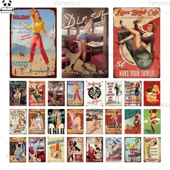 

Pin Up Girl Tin Sign Plaque Metal Vintage Sexy Metal Sign Wall Decor For Bar Pub Club Man Cave Retro Signs Metal Painting