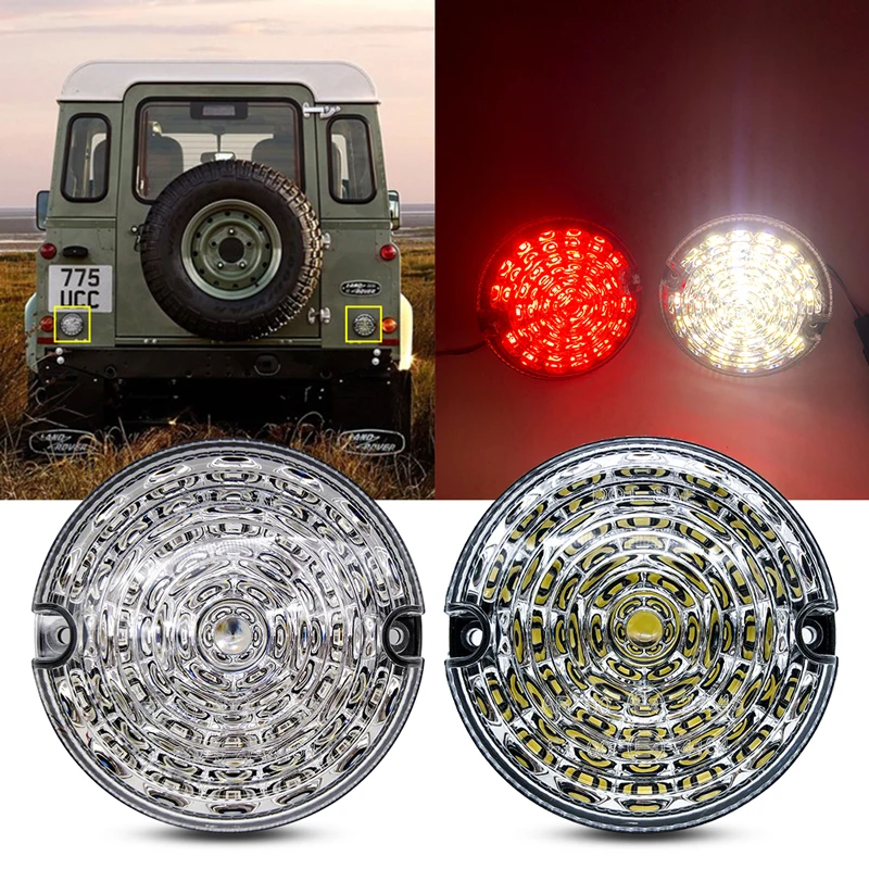 

2pcs Clear Round Rear Fog Lamp Backup Reversing Light 95MM LED Upgrade Kit For Land Rover Defender Clear Lens White+Amber Lamps