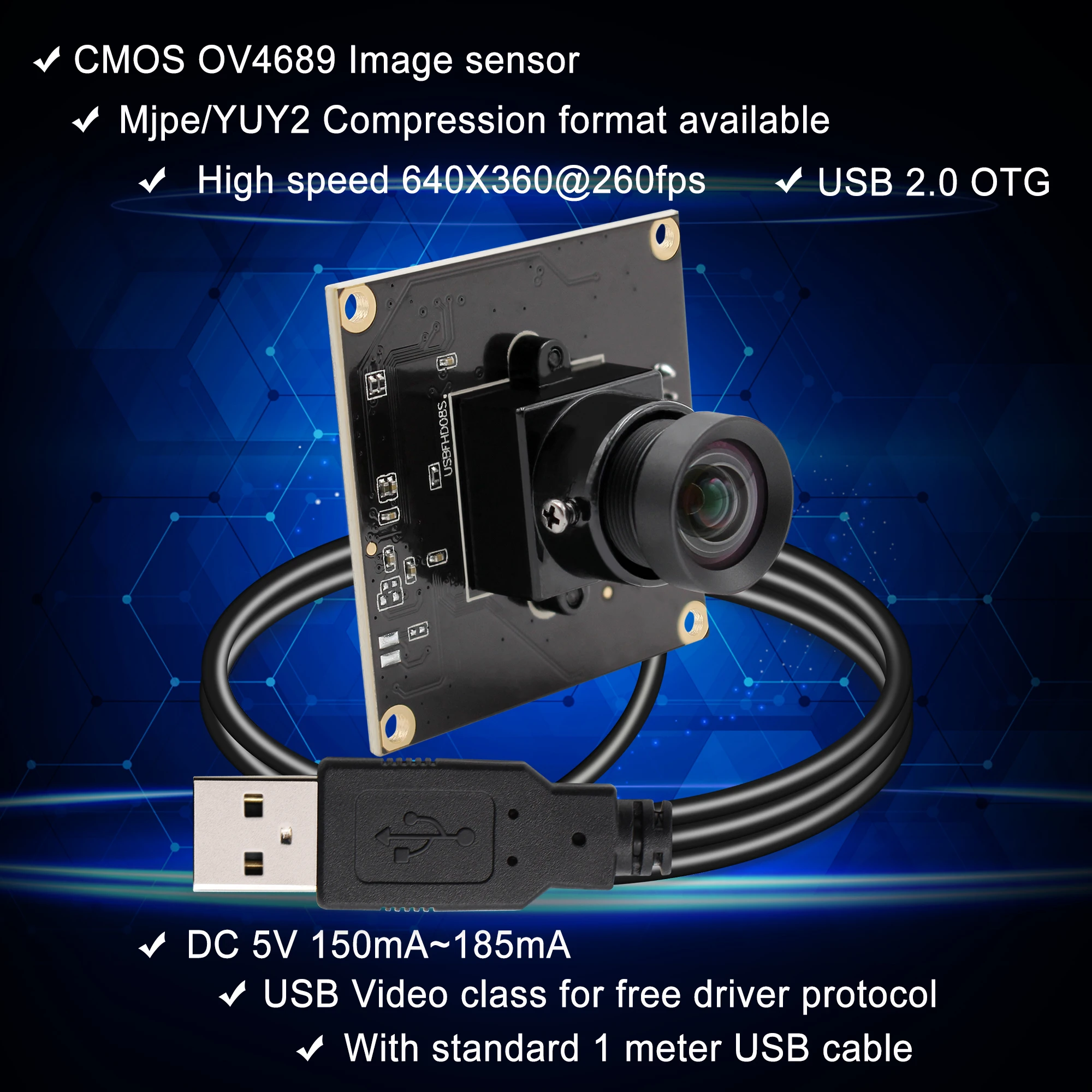 Без искажений USB камера MJPEG 260fps 640X360/120fps 720 P/60fps 1080P CMOS OV4689 мини модуль камеры