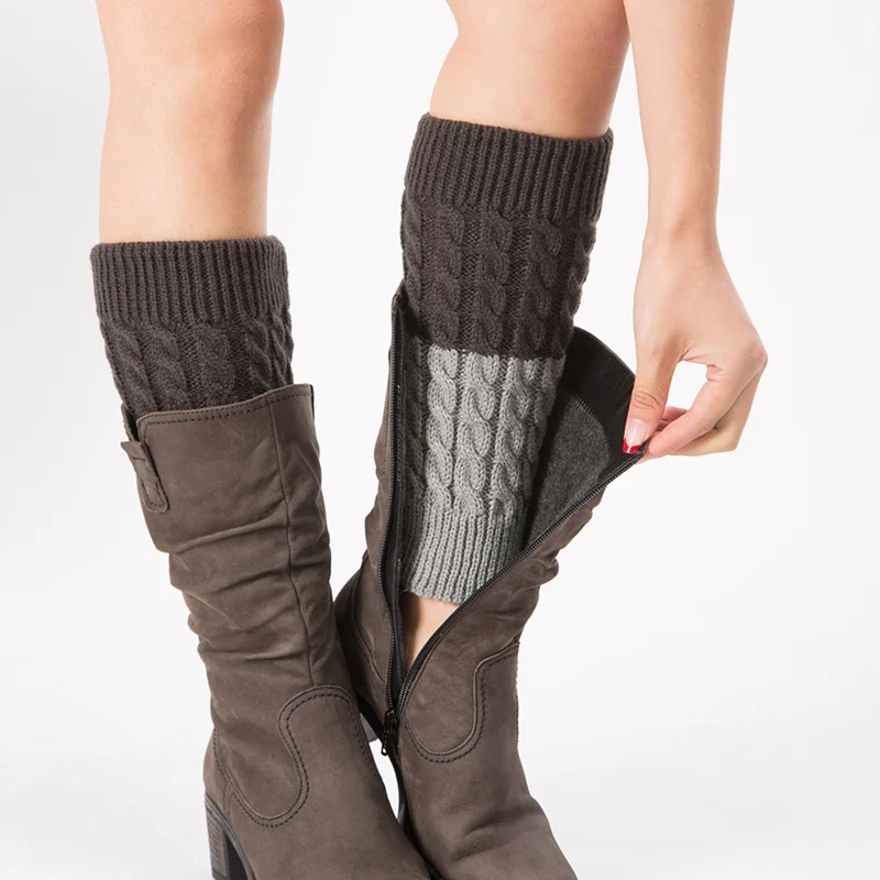 Женские гетры; зимние теплые лоскутные теплые акриловые вязаные носки с манжетами; носки для обуви