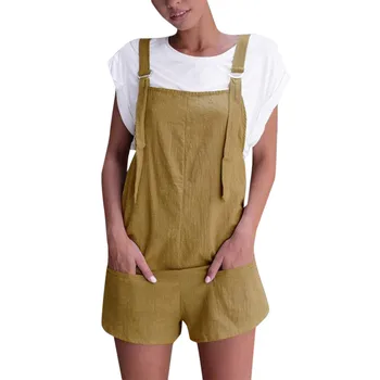 

Summer Women'S Clothing Elastic Waist Fashion Linen Blend Cotton Jumpsuit Cute Casual Overalls Shorts #YL10