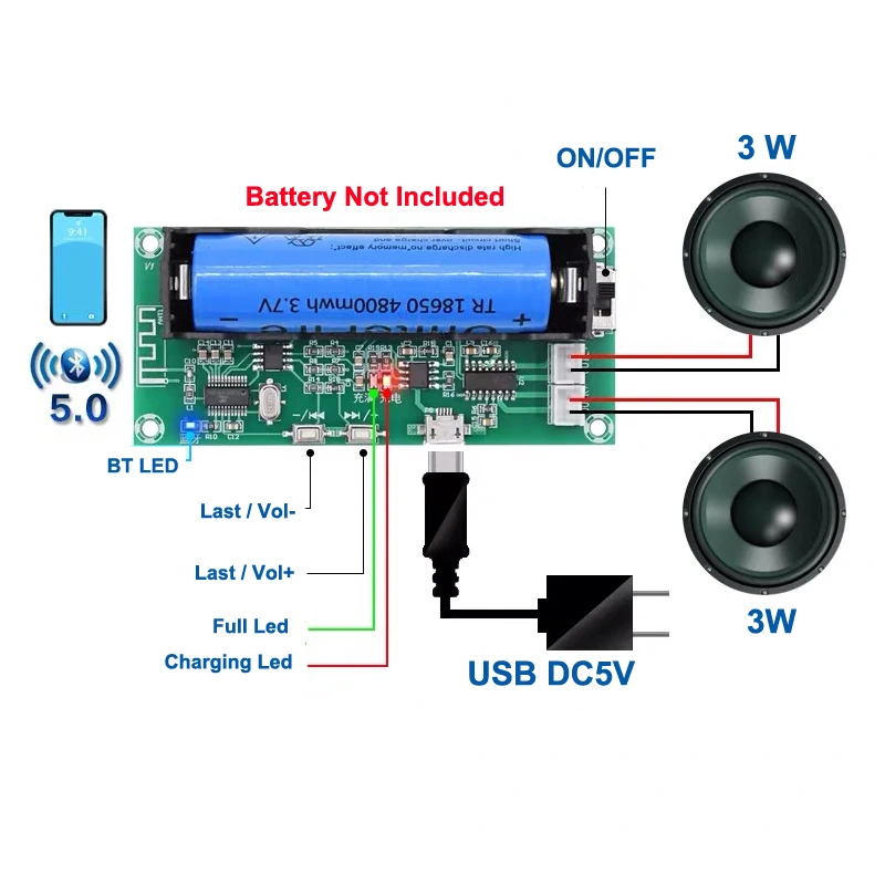 PAM8403 2*3 Вт Bluetooth 5 0 перезаряжаемый Мини-Цифровой усилитель для DIY Bluetooth-динамика DC5V |