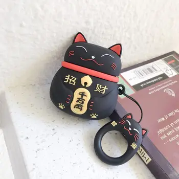 

Cute Lucky Cat Pattern Soft Silicone Protective Cover Shockproof Case Skin with Lanyard for Airpods 1/2 Charging Box Accessories