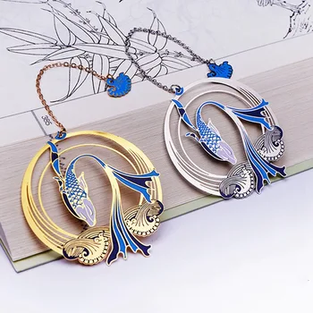 

Metal Bookmark Chinese Style Color Gold Silver Carp Tassel Retro Book Mark for Student Supplies Gift Office School Stationery