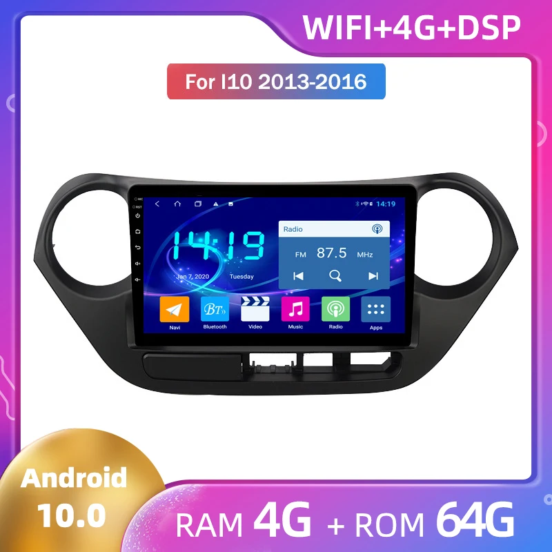 Автомобильный мультимедийный видеоплеер для Hyundai I10 2013 2014 2015 2016 Android 10 большой