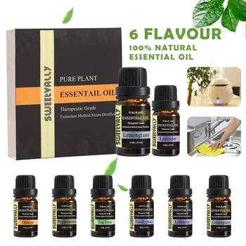 

10ml 6pcs Kinds Set Aromatherapy Lemongrass Eucalyptus Orange Tea tree Peppermint Oil Pure Plant Perfume Body Massage Essential
