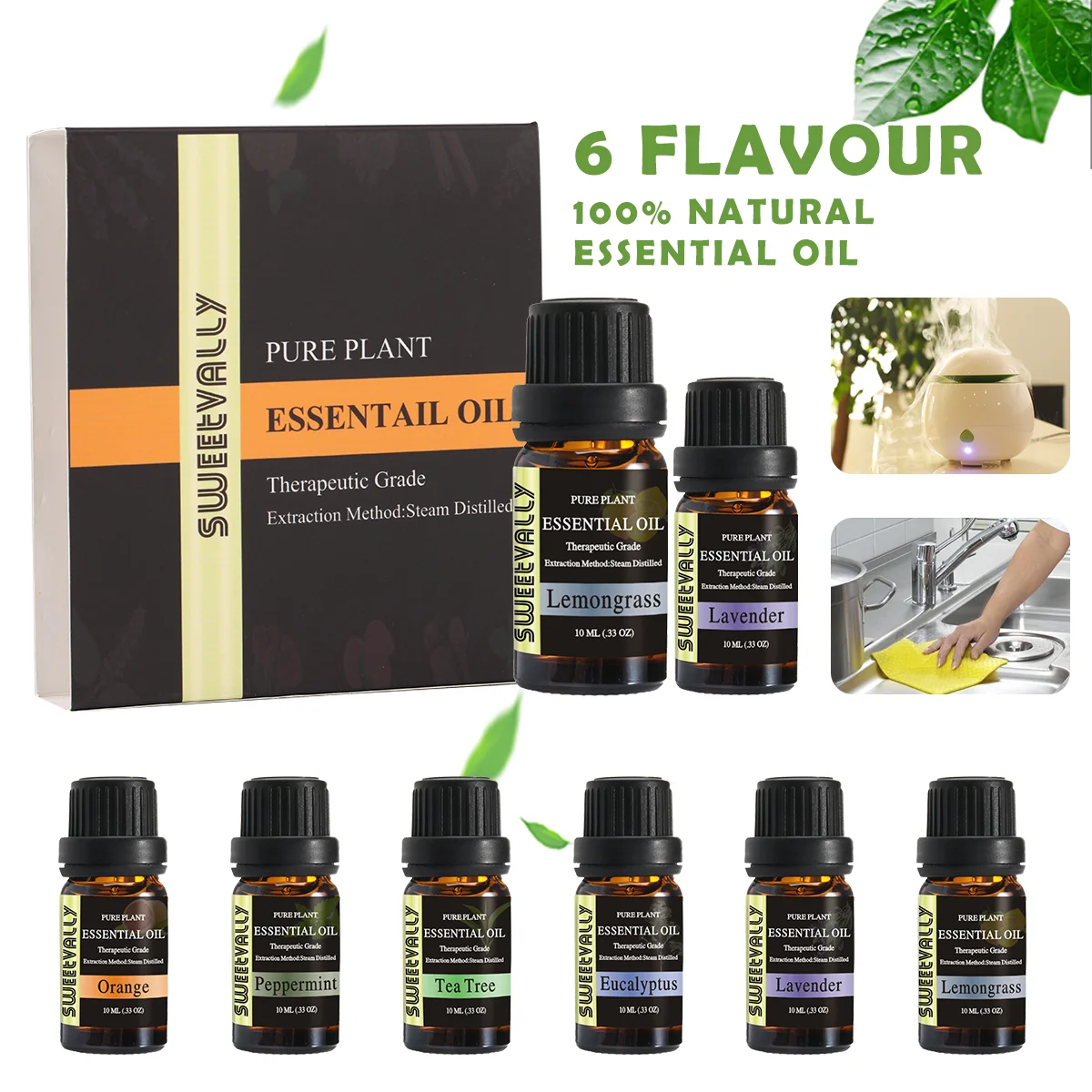 Ароматерапия Lemongrass Eucalyptus масло перечной мяты для апельсинового чая ароматерапия