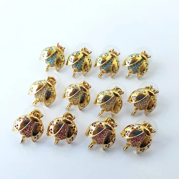 

6 Pairs Ladybug insects shape Stud Earrings Post with Loop Hanger CZ Micro Paved for DIY Women Jewelry Earring Findings ER1034