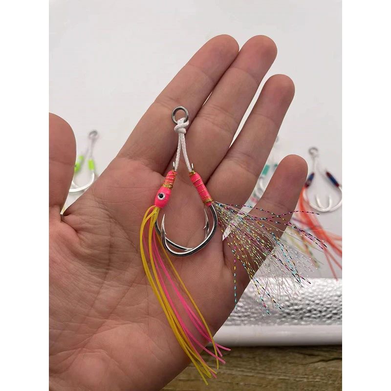 FUNADAIKO 새로운 파이크 깃털 후크 더블 지그 후크 느린 지그 후크 후크 낚시 Jighook Assis 후크 Fishhooks 더블 지그 후크