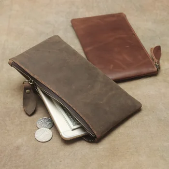 

Minimalist crazy horseskin men's cowhide mobile phone bag long retro ultra-thin ladies leather wallet Japanese and Korean clutch