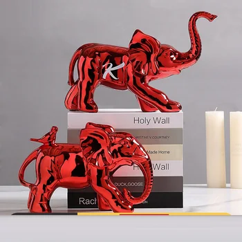 

34cm European Modern Art Elephant Figurine Creative Ceramics Animal Sculpture Living Room Decoration Birthday Gift R3545