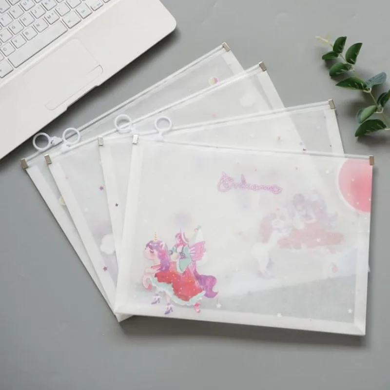 

1 Pcs Cartoon A4 Unicorn Fairy Transparent PP Document Bags File Folder Stationery Organizer Students Gifts
