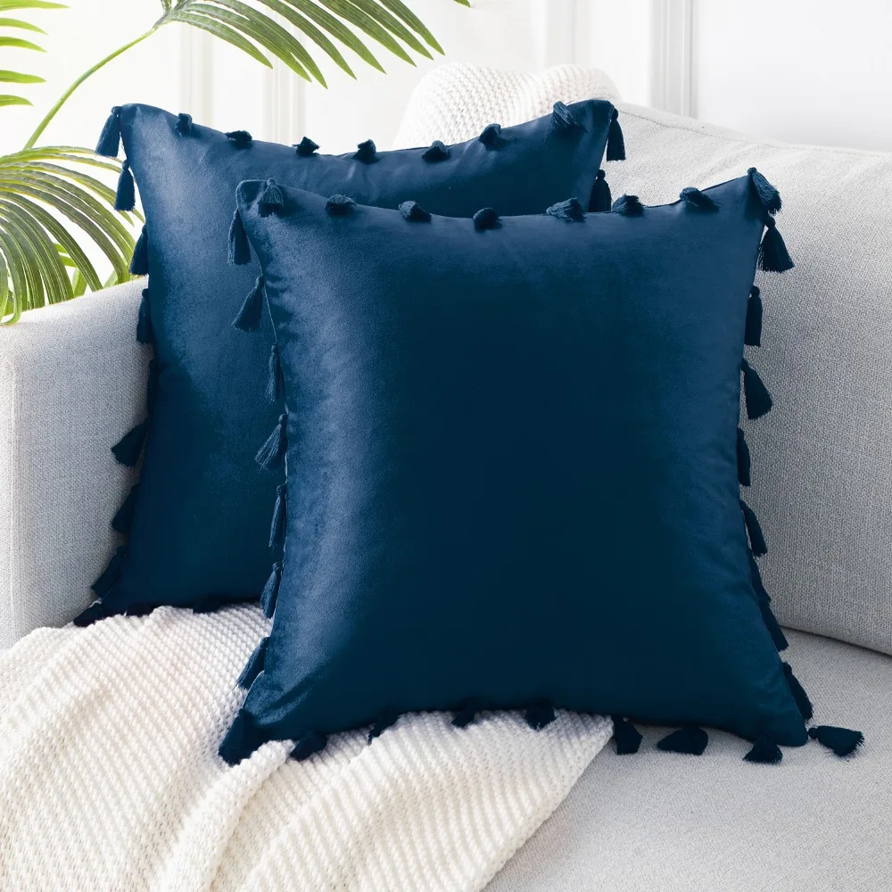 Dark Blue 2 шт., мягкие бархатные наволочки, декоративные подушки, квадратная наволочка с кисточкой для дивана, кровати, автомобиля, дома, свадьбы, декоративная подушка - Цвет: Dark Blue