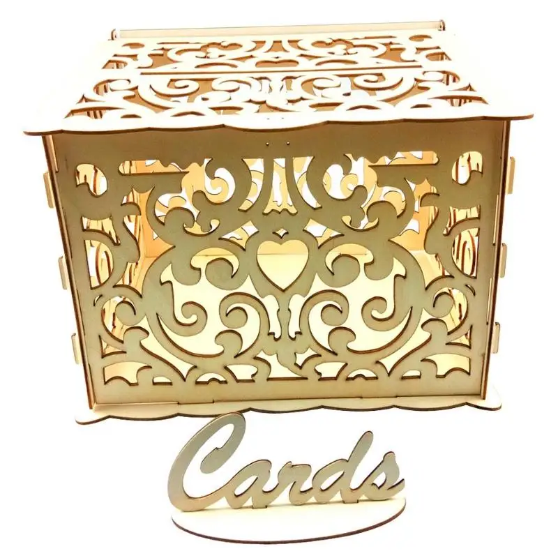  Wooden DIY Wedding Cards Box Invitation Letter Storage Case Party Supplies - 4000548841009