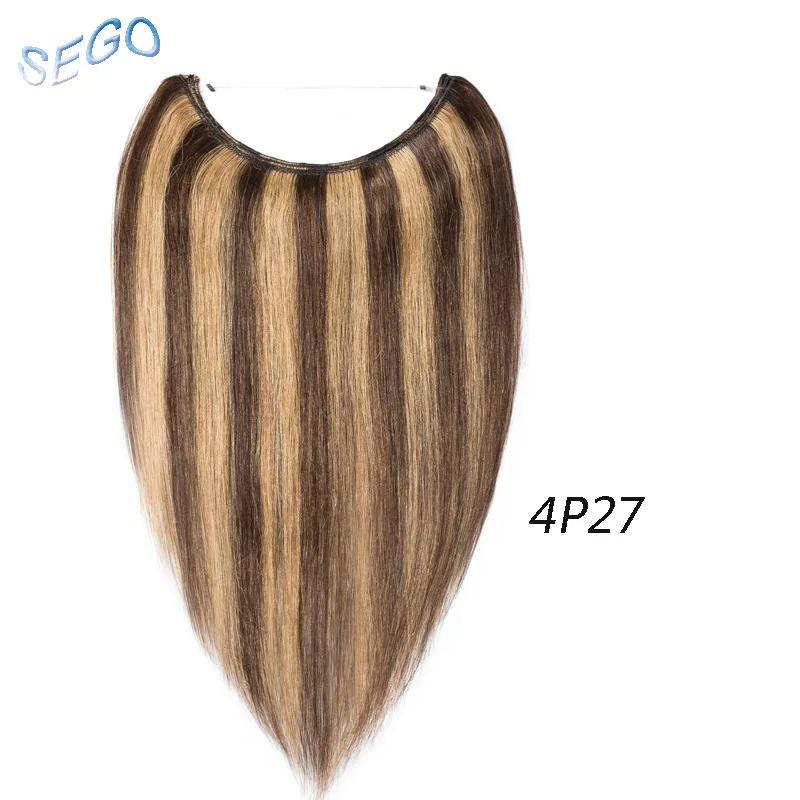 # P4/27 SEGO 60g-80g 1"-24" Невидимая проволока распущенные волосы для удлинения, прямые бразильские non-реми парики из натуральных волос рыба линия волос - Цвет: # P4/27