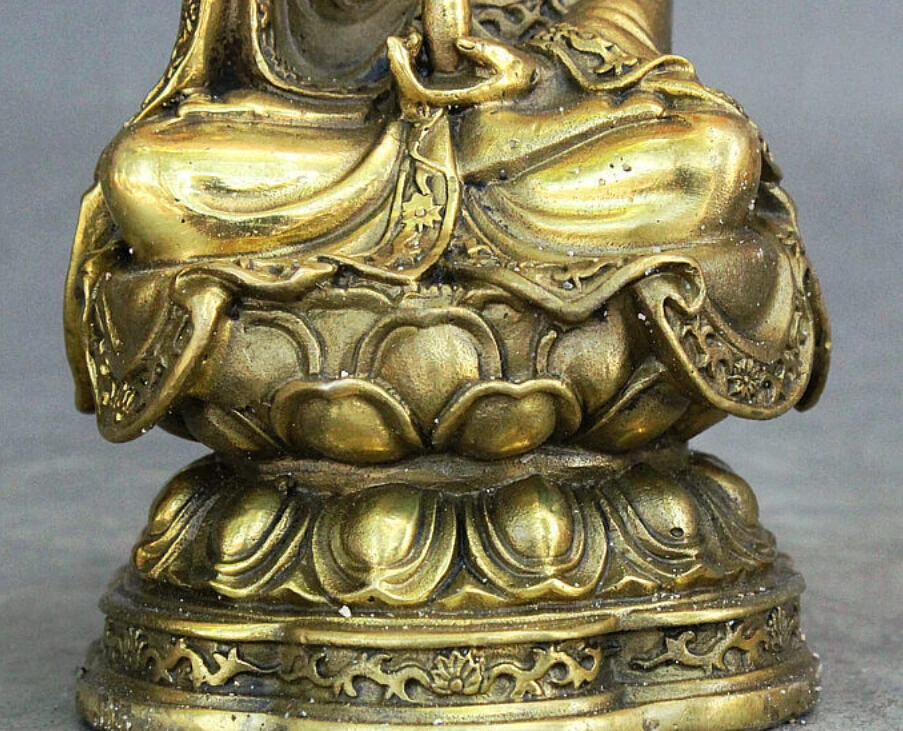 524+++ китайский буддийский латунный стул Kwan-yin Guanyin Boddhisattva богиня держать вазу статуя