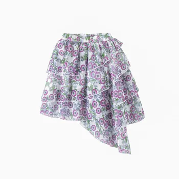 

Summer 2020 Chiffon Layered Skirts Dresses For Teenage Girls Floral Printed Asymmetrical Skirt Kids Mid Waist Cute Skirt Clothes