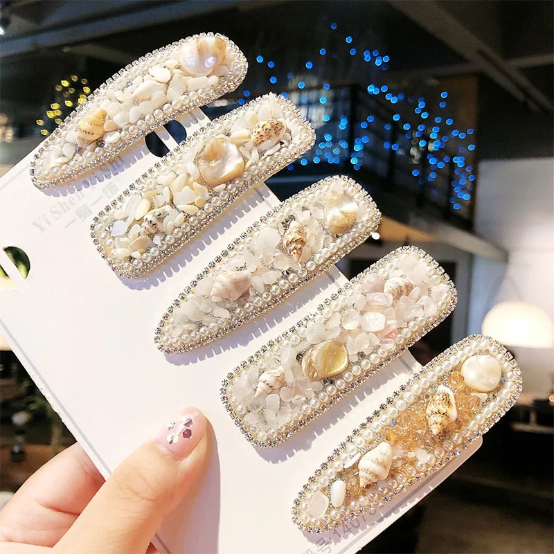 

Korean Fashion Shell Pearl Rhine Stone Hairpins Women Ins Girl Sweet BB Hair Jewelry Headwear Crystal Barrettes Gift Accessories