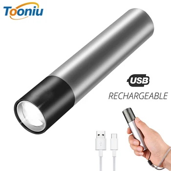 

USB Rechargable Mini LED Flashlight 3 Lighting Mode Waterproof Torch Telescopic Zoom Stylish Portable Suit for Night Lighting